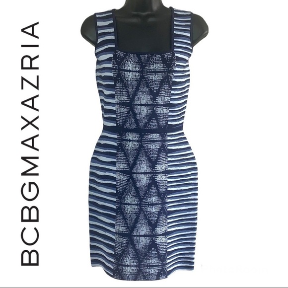 BCBG Maxazria Blue/White Ribbed Knit Hailey Shibori Dress Size M - Picture 4 of 15